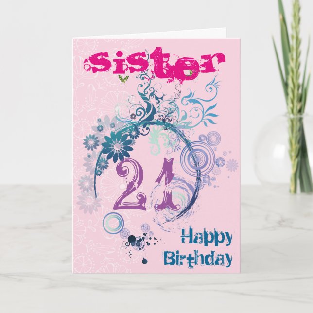 21ème Carte d'anniversaire pour la soeur (Devant)