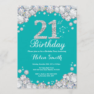 21ème Invitation Teal d'anniversaire et diamant