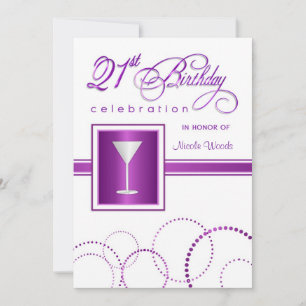 21ème Invitations de fête d'anniversaire - pourpre