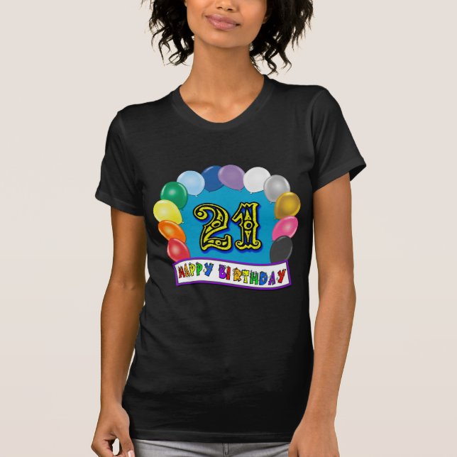 21ème T-shirt de voûte de ballon d'anniversaire à (Devant)