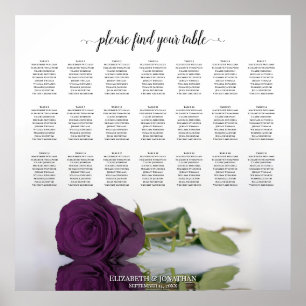 21er-Tisch-Pflaume-Lila-Rosen-Hochzeits-Sitzordnun Poster