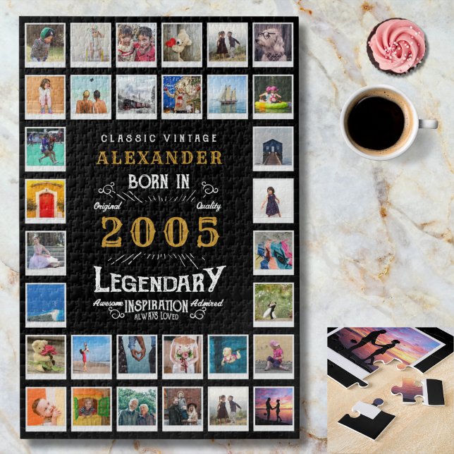 21st Birthday 2005 Legend Memories Photo Collage  (2005 Legendary Jigsaw puzzle. Marble background.)