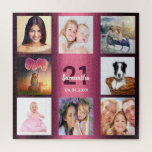 21st birthday 21 Foto von Klebegirl woman purple<br><div class="desc">A gift for a girl's , young woman's 21st birthday, celebrating her life with a klebend of 8 of your fotos. Templates for a name, alter 21 and date. Date of birth or the date of the anniversary. Dark purple and white colored letters. Girly and feminine purple gradient background color....</div>