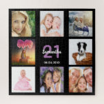 21st birthday 21 Foto von Klebrig Black<br><div class="desc">A gift for a girl's young woman's 21st birthday,  celebrating her life with a leime of 8 of your fotos. Templates for a name,  alter 21 and date. Date of birth or the date of the anniversary. Purple and white colored letters. Chic black background color.</div>