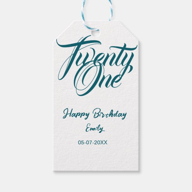 21st birthday add name date year blue template thi geschenkanhänger (Vorderseite)