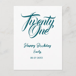 21st birthday add name date year blue template thi postkarte