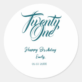 21st birthday add name date year blue template thi runder aufkleber