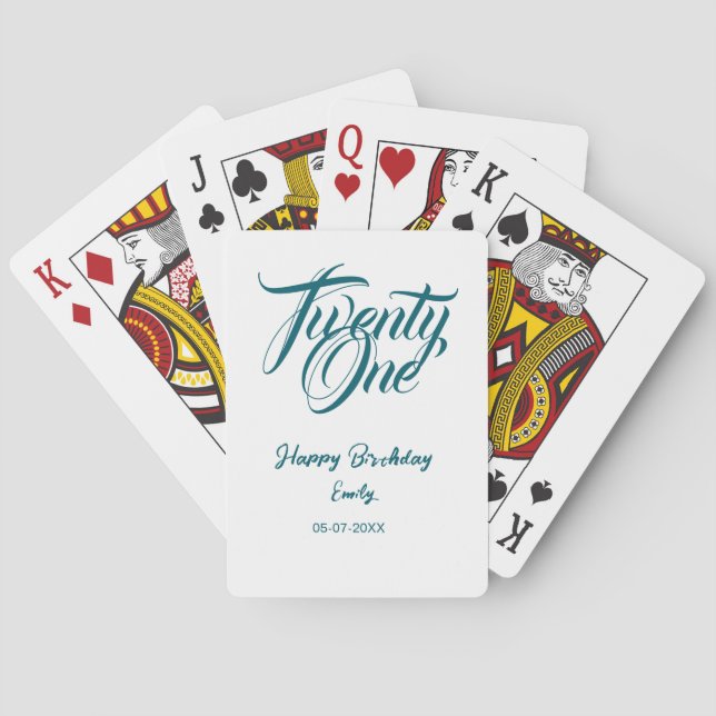 21st birthday add name date year blue template thi spielkarten (Rückseite)