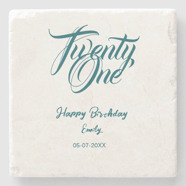 21st birthday add name date year blue template thi steinuntersetzer (Vorderseite)