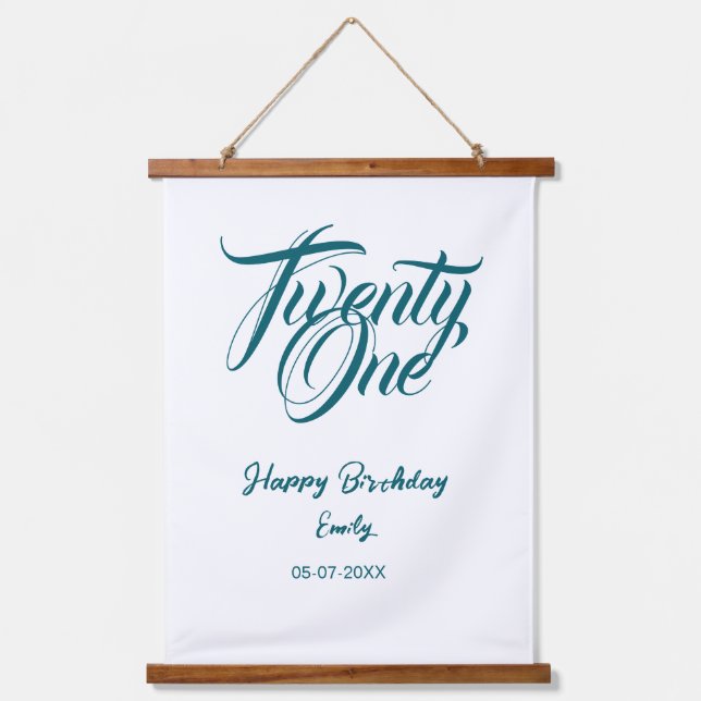 21st birthday add name date year blue template thi wandteppich mit holzrahmen (Vorderseite)