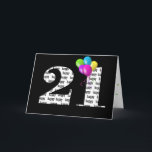 21st Birthday Balloon Karte<br><div class="desc">Bold number 21 for birthday with colorful rainbow balloon bouquet on black</div>