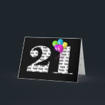 21st Birthday Balloon Karte<br><div class="desc">Bold number 21 for birthday with colorful rainbow balloon bouquet on black</div>