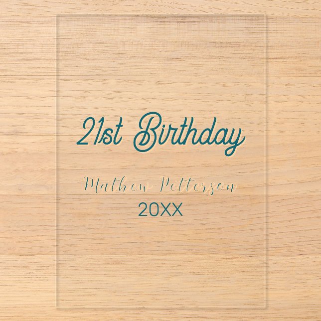 21st birthday blue orange stylish boho retro name  acryleinladungen (Vorderseite)