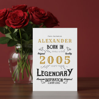 21st Birthday Born 2005 White Gold Retro Vintage Einladung