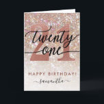 21st Birthday Chic Glitter Schatten Karte<br><div class="desc">Modern chic girly birthday card for 21st birthday. Design Featuring Champagner Sparkly Glitter Textur,  Rose Gold 21 und Calligraphy Script Twenty One.  Personalize with a name and your message.</div>