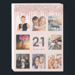 21st Birthday Glitter Drips Foto Rose Gold Pink Holzkisten Schild<br><div class="desc">Glamorous and unique 21st birthday gift or keepsake,  celebrating her life with a leime of 8 of your fotos. Personalize and add a name,  Alter 21 und Datum. Gray and dark rose gold colored letters. Elegant and trendy blush pink background color. Decorated with rose gold colored Glitter Drips.</div>