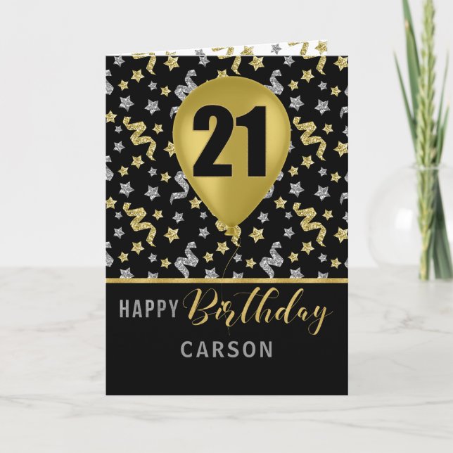 21st Birthday Gold and Silver Confetti Balloon Karte (Vorderseite)