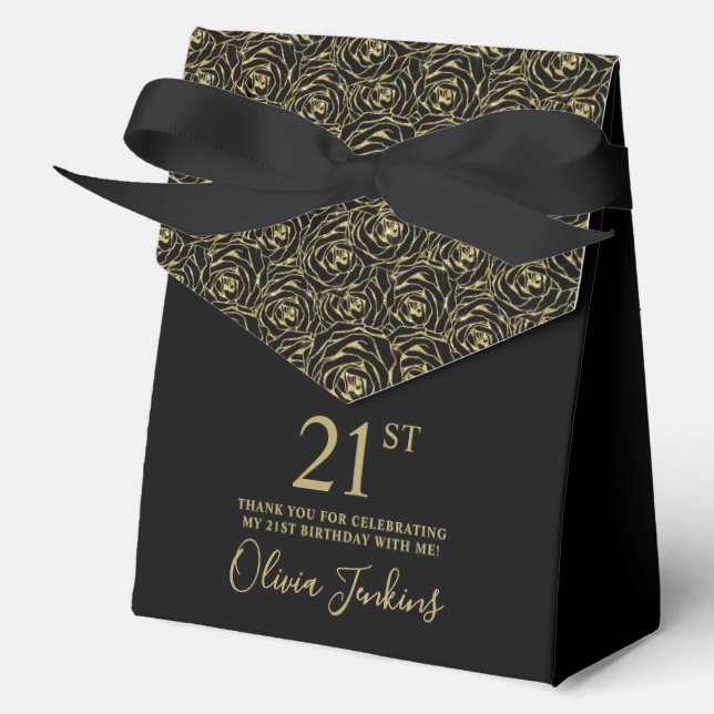 21st Birthday Gold Glitter Roses Thank You  Geschenkschachtel (Vorderseite)