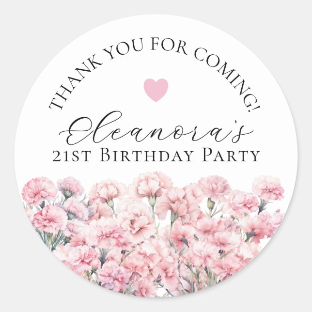 21st Birthday January Birth Flower Custom Favor Runder Aufkleber (Vorderseite)