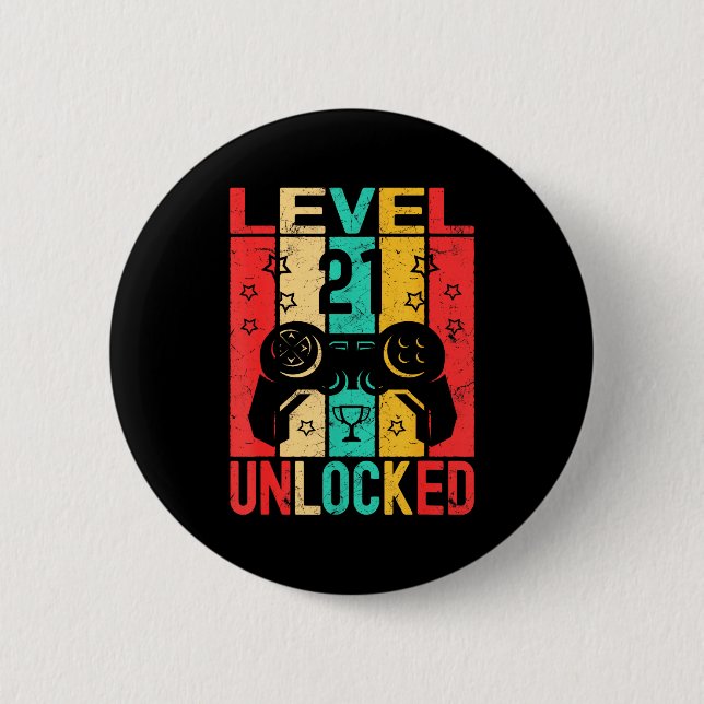 21st Birthday Level 21 Unlocked Gamer Funny Birthd Button (Vorderseite)