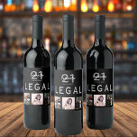 21st birthday party black legal photo collage weinetikett<br><div class="desc">A bottle label for a 21st birthday party, celebrating her life with a collage of 3 of your photos. Personalize and add a name, age 21 and a date. Date of birth or the date of the party. White and gray colored letters. The text: Legal. Elegant, classic chic black background...</div>