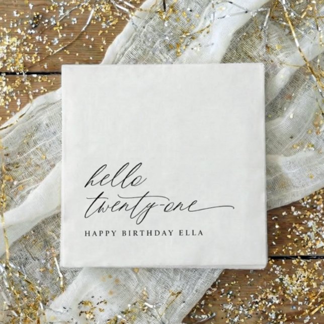 21st Birthday Party Hello 21 Modern Milestone Serviette (21st birthday party napkins in black and white)