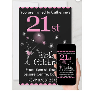 21st Birthday Party Invitation - Cocktail Glass