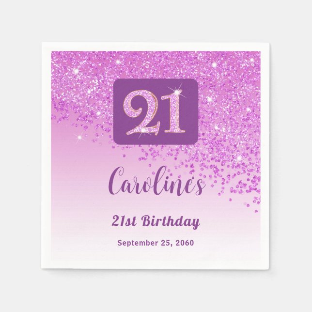 21st Birthday Party Sparkling Pink Glitter Serviette (Vorderseite)
