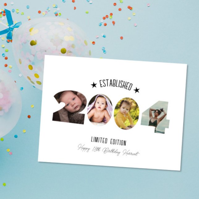 21st birthday Photo Collage established 2004 Dankeskarte (Von Creator hochgeladen)