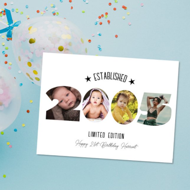 21st birthday Photo Collage established 2005 Dankeskarte (Von Creator hochgeladen)