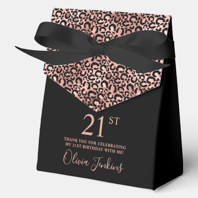 21st Birthday Rose Gold Leopard Print Thank You  Geschenkschachtel (Vorderseite)