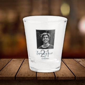 21st Birthday Twenty One Photo Trendy Script Schnapsglas