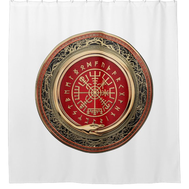 [220] Vegvisir - Viking Gold Magic Runic Compass Duschvorhang (Vorderseite)