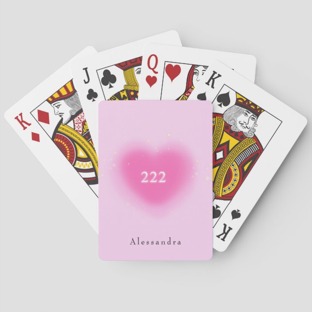 222 Moderne rosa Herzästhesie Engel Nummer Spielkarten (Rückseite)