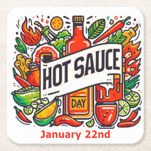 22.01. - Hot Sauce Day Rechteckiger Pappuntersetzer