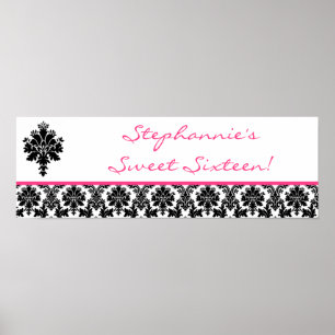 22,5"x19" Personalisiertes Banner Hot Pink Damast Poster