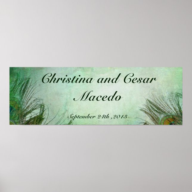 22,5"x7,5" Personalisierte Peacock Green Feathers Poster (Vorne)
