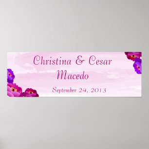 22,5"x7,5" Personalisiertes Banner Lila/rosa Peony Poster