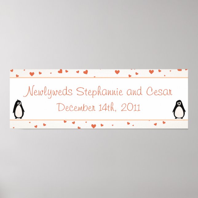 22,5"x7,5" Personalisiertes Banner Pinguin Liebe/H Poster (Vorne)
