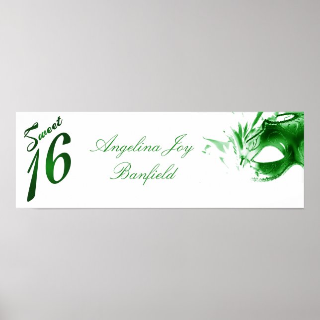 22,5"x7,5" Personalisiertes Banner Sweet 16 Green Poster (Vorne)