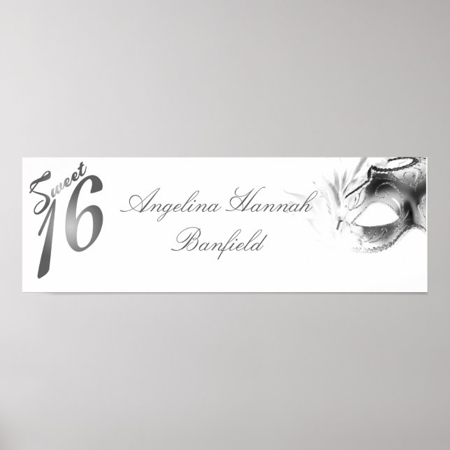 22.5"x7.5" Personalisiertes Banner Sweet 16 si;ver Poster (Vorne)