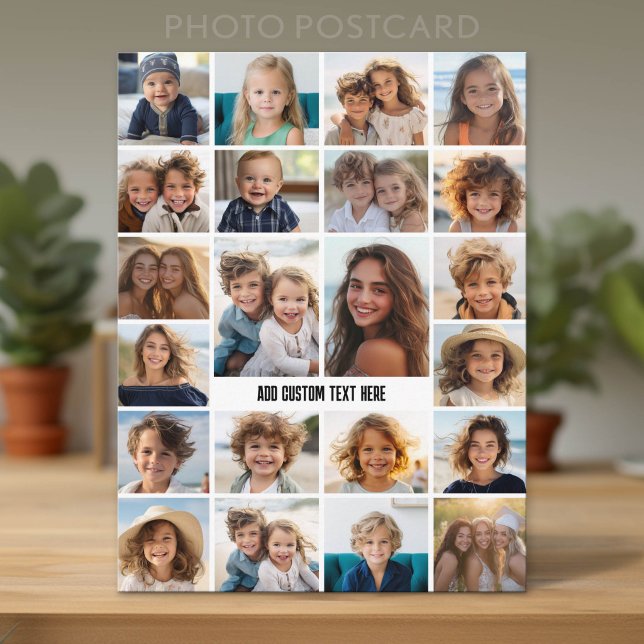 22 Fotocollage - Weiß und Text Postkarte (Custom Photo Postcard with Lots of Pictures)