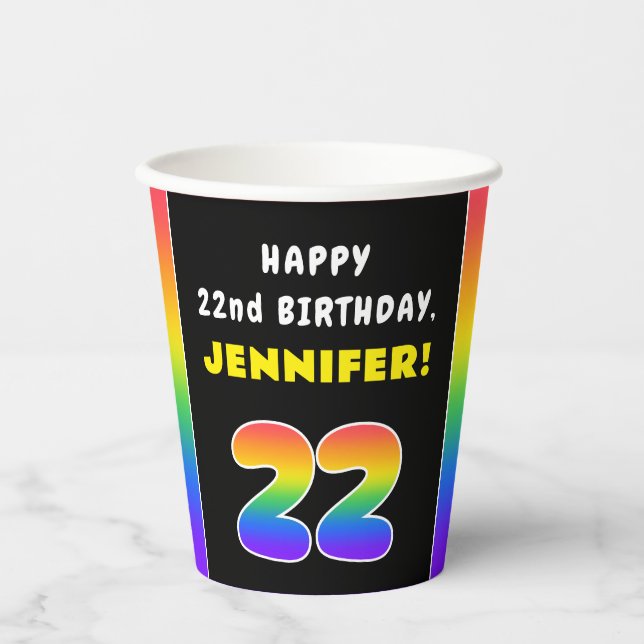22. Geburtstag: Farbiger Regenbogen # 22, Individu Pappbecher (Vorderseite)
