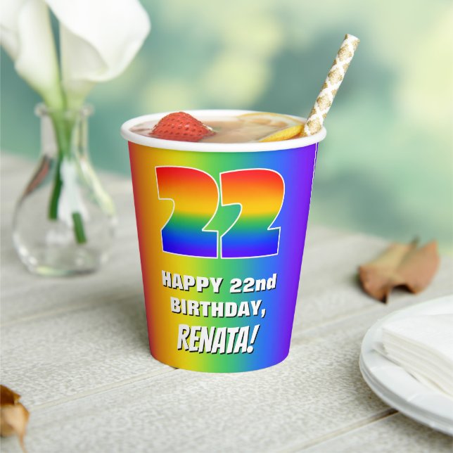 22. Geburtstag: Farbiges, lustiges Regenbogenmuste Pappbecher (In Situ)