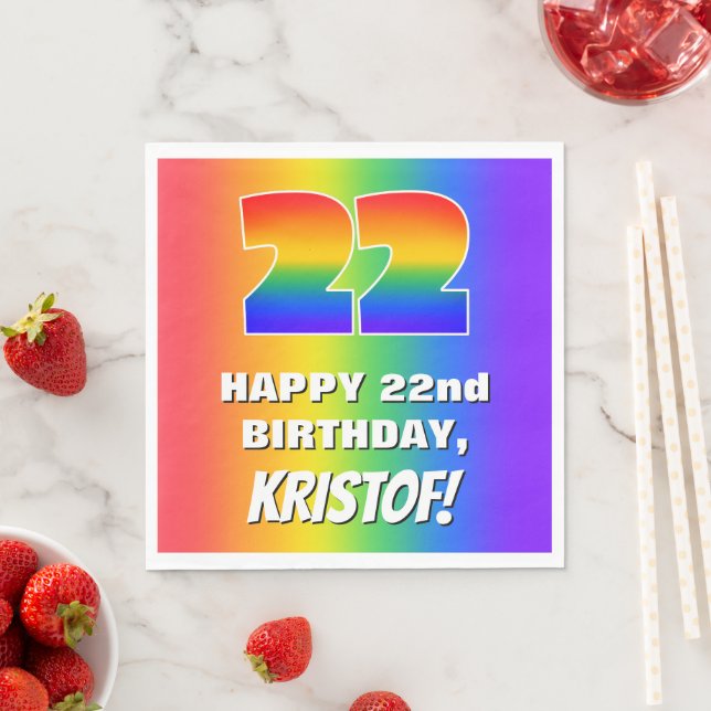 22. Geburtstag: Farbiges, lustiges Regenbogenmuste Serviette (Beispiel)
