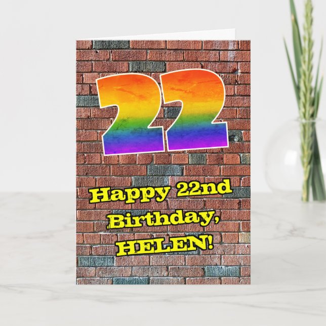 22. Geburtstag: Fun Graffiti-Inspiriert Regenbogen Karte (Vorderseite)