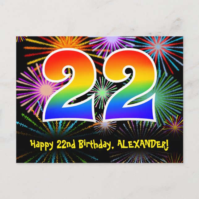 22. Geburtstag – Lustiges Feuerwerk Muster + Regen Postkarte (Vorderseite)