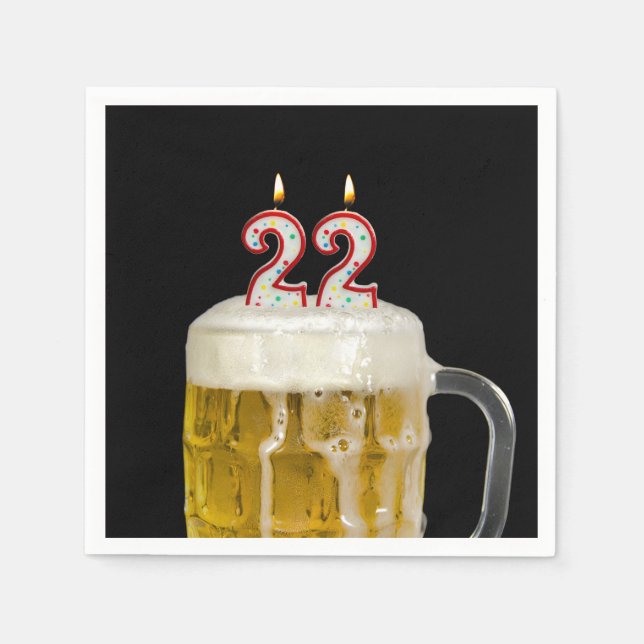 22. Geburtstagsbär auf schwarz Serviette (Vorderseite)