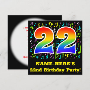 22. Geburtstagsfeier: Fun Music Symbols, Regenboge Einladung
