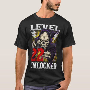 22. Geburtstagskelett des Gamers Level 22 Entsperr T-Shirt